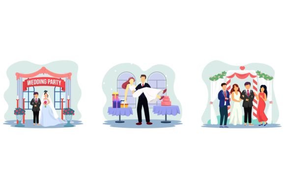 Wedding Party Memories Flat: Clean Graphics for Modern Design
